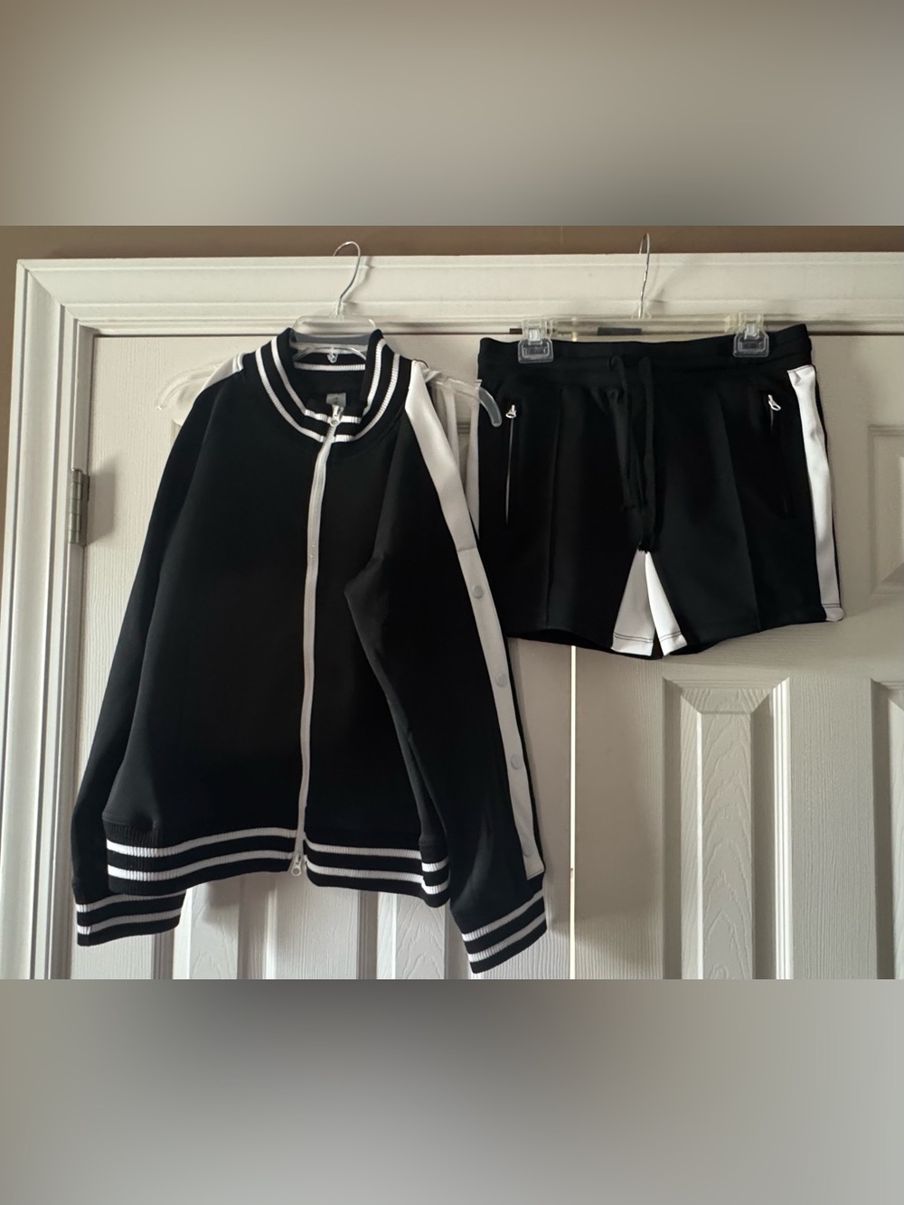 Black and White Two-Piece Sport Set — Jacket & Shorts